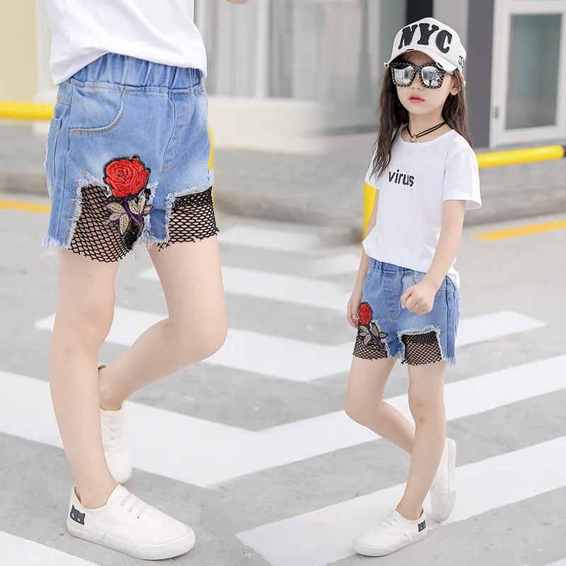 2018 Летние джинсовые шорты с корейской розой для девочек, модные штаны для девочек, Детские джинсовые шорты