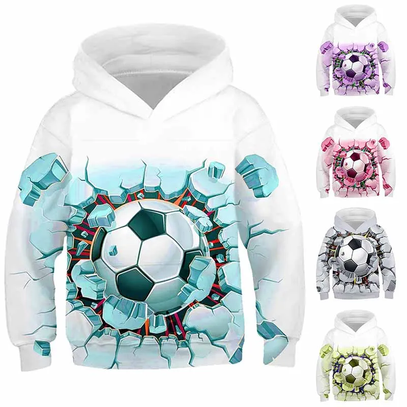 2022 Новый Зимний Детский свитер с круглым вырезом и карманами, пуловер с капюшоном, топы с 3D-принтом для мальчиков, Осенний детский футбол с длинным рукавом