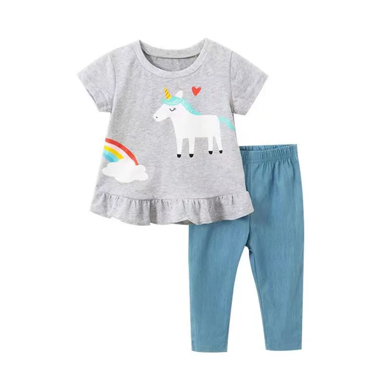 2023 Новые комплекты детской одежды для девочек, летняя футболка и леггинсы, комплект из 2 предметов
