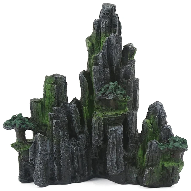 2X Аквариумный орнамент из смолы, скала, искусственный холм, смола, украшающий скалу с видом на горы, орнамент для аквариума с рыбками-B