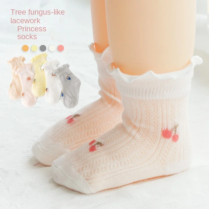 3 пары /лот, новые детские носки, хлопковые летние дышащие носки из тонкой сетки для новорожденных девочек, носки принцессы с цветочным рисунком, детские носки от 0 до 5 лет