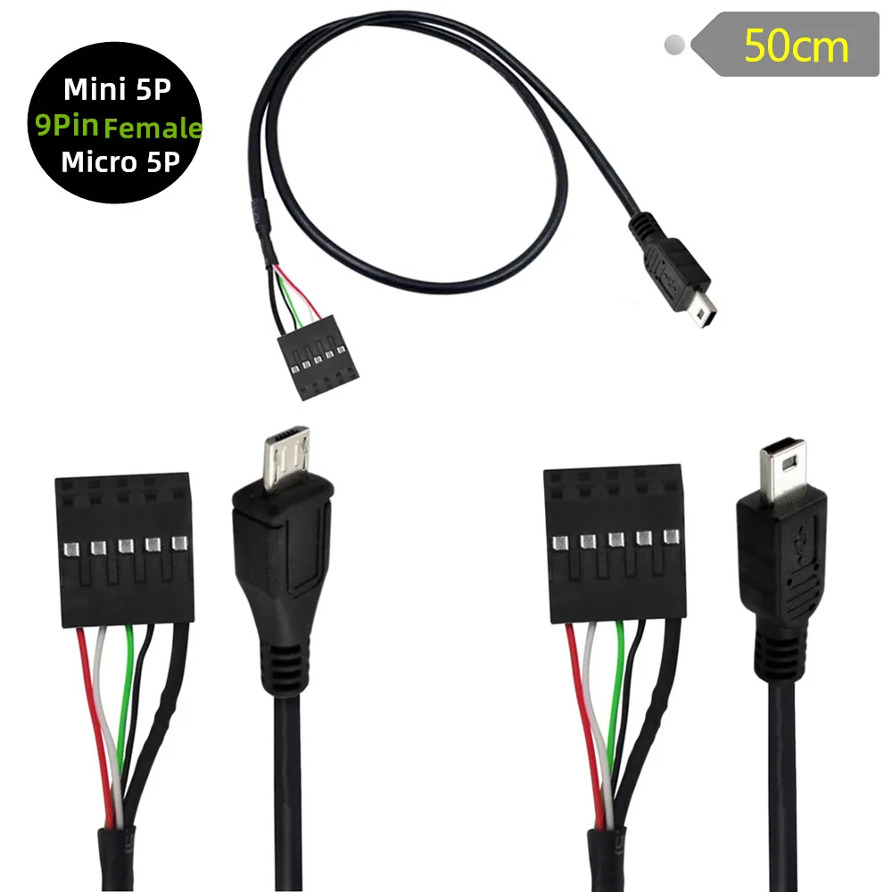 50 см USB 2.0 Micro 5Pin / Mini 5Pin от мужчины до 9Pin женщины 2,54 USB Кабель для подключения материнской платы к печатной плате