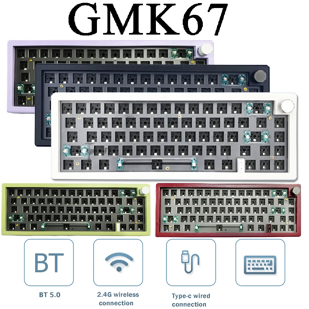 GMK67 Комплект прокладок механической клавиатуры с возможностью горячей замены Беспроводная связь Bluetooth 2.4 G с RGB подсветкой 3 режима Настраиваемая клавиатура без переключателя