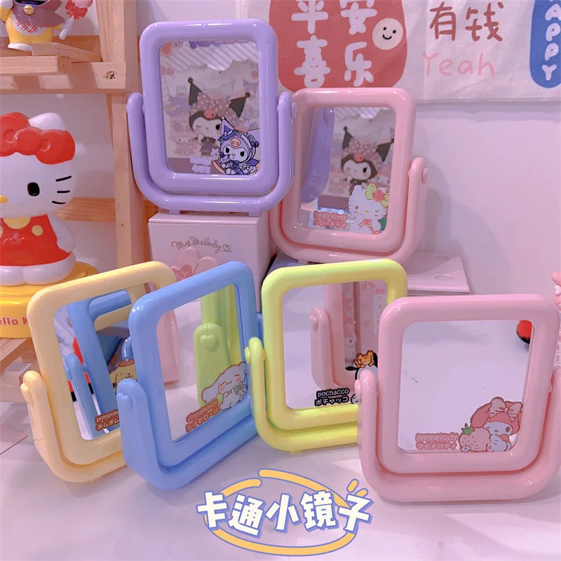 Kawaii Kuromi My Melody Hello Kitty Мультфильм PP Настольное зеркало для макияжа Аниме Sanrio Girl Heart Милое вращающееся двустороннее зеркало