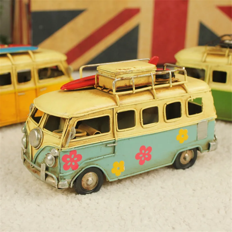 Mobil Mini Model Mainan Retro Klasik Mobil Berkemah Bus Ornamen Besi Rumah Kopi Toko Pernikahan Dekorasi Hadiah Kualitas Tinggi