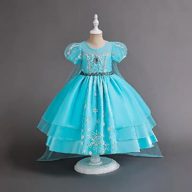 Вечерние платья трапециевидной формы для девочек, детское платье принцессы, синяя одежда