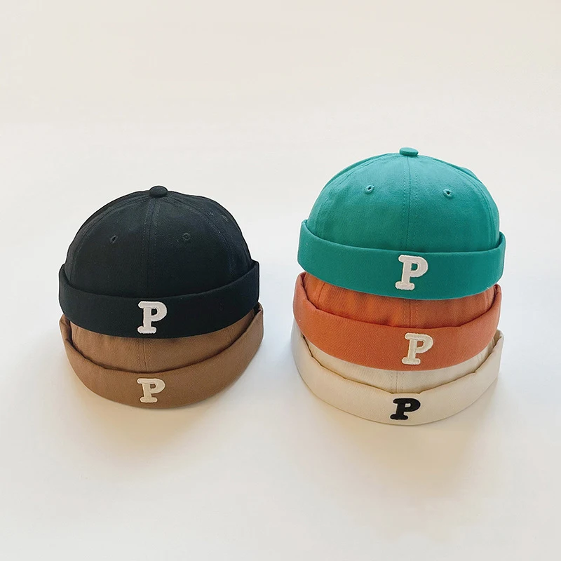 Детская шапочка-бини в японском стиле с буквенным принтом в стиле ретро, повседневная кепка в стиле хип-хоп для мальчиков и девочек, весенние однотонные детские кепки