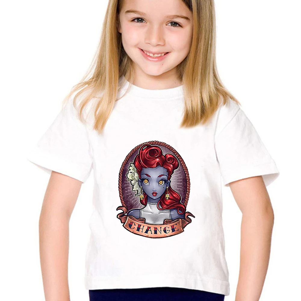 Детские топы Disney CHANGE, детские футболки с героями мультфильмов Princess Mystique, уличная повседневная футболка Harajuku для девочек-сестер