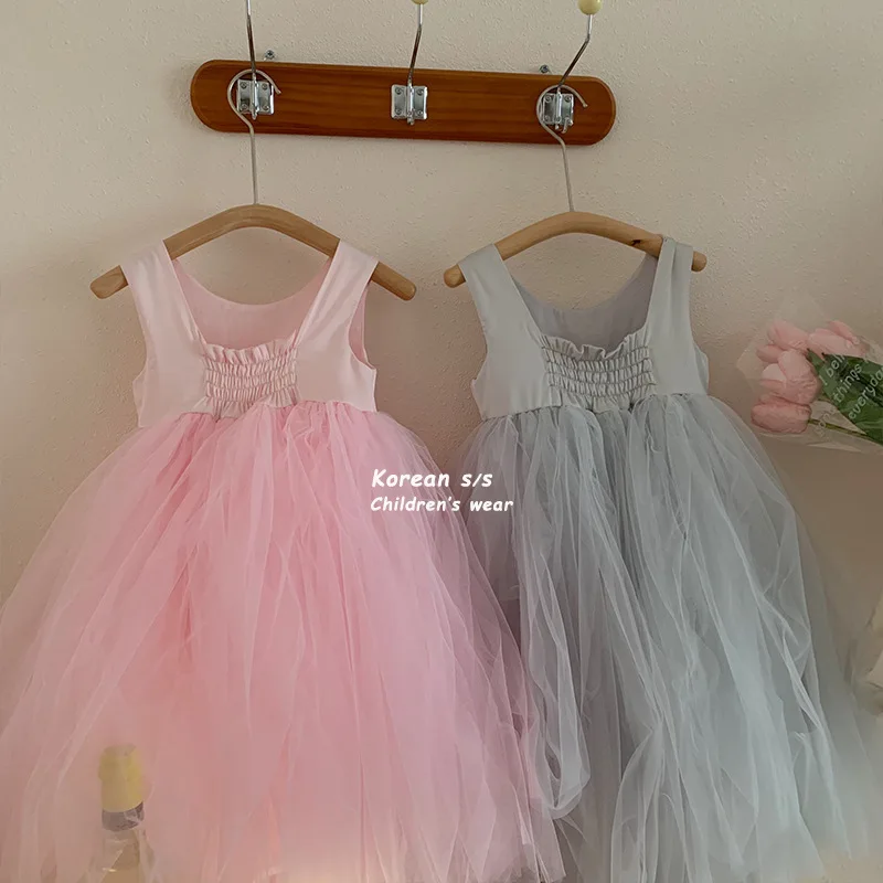 Детское Платье для маленьких девочек 2023, летнее новое детское сетчатое пышное платье-жилет принцессы, одежда для девочек
