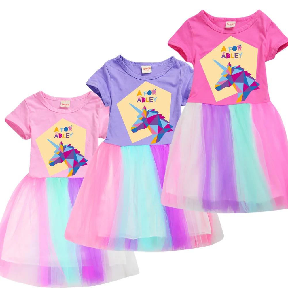 Детское радужное кружевное платье A for Adley 2022, Летняя Хлопковая Одежда для девочек от 3 до 12 лет, Платье Принцессы для девочек, Элегантная одежда