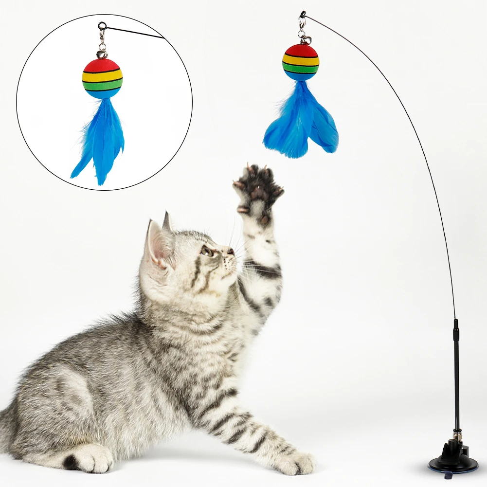 Забавный шарик из перьев, игрушка-тизер-палочка с колокольчиком, интерактивная игрушка для кошек, игрушка-палочка для котенка, игрушка-тизер-палочка, принадлежности для кошек