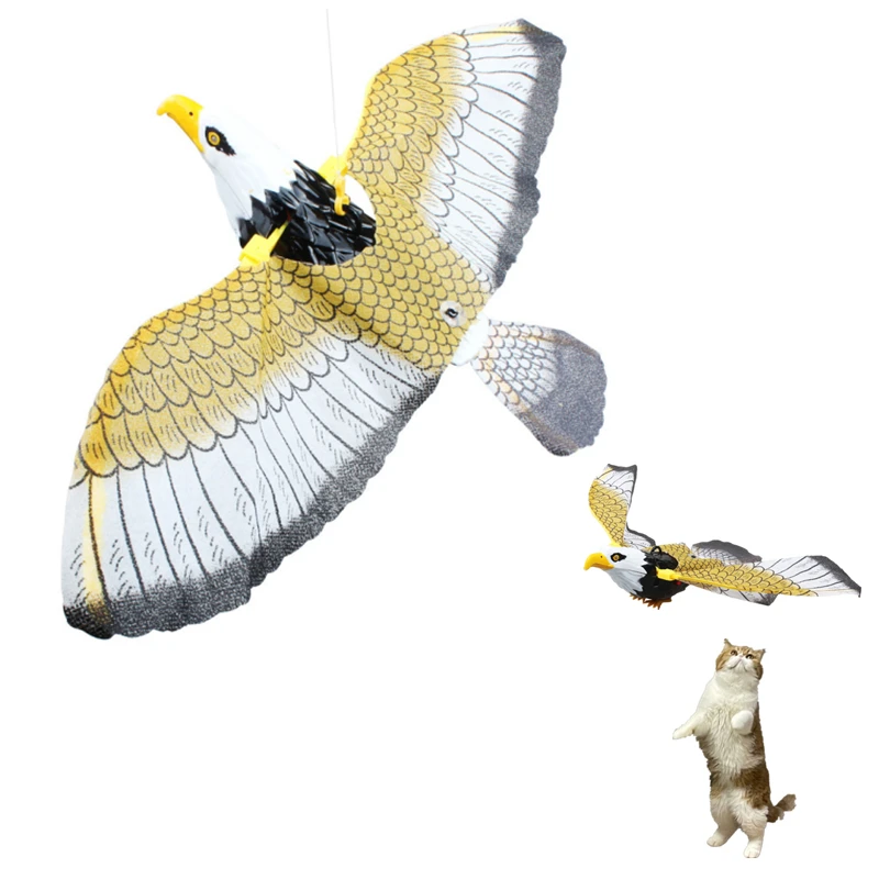 Интерактивные игрушки для кошек Электрический Подвесной Орел-Попугай, Вращающийся на 360 °, Летающая Птица, Дразнилка для кошек и игрушки для котенка и собаки