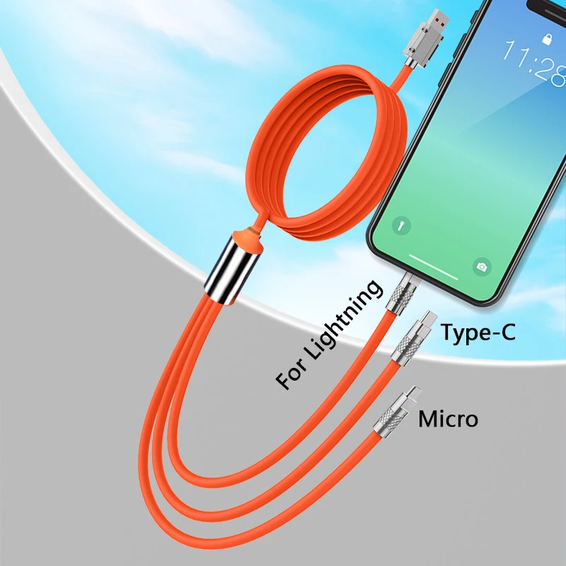 Кабель для сверхбыстрой зарядки мощностью 120 Вт 6А для iPhone Xiaomi POCO Huawei Samsung Charger Жидкий силиконовый кабель для передачи данных Type C Micro Charge