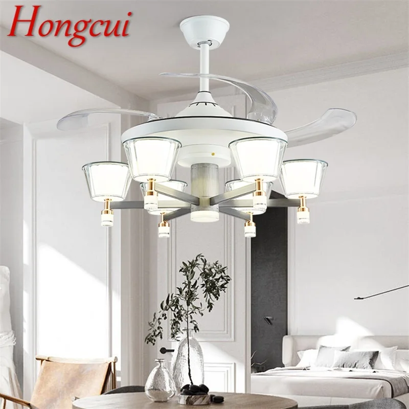 Лампа Hongcui С потолочным вентилятором, белая С дистанционным управлением, невидимая лопасть вентилятора, Светодиодные светильники для дома, декоративные для гостиной, спальни