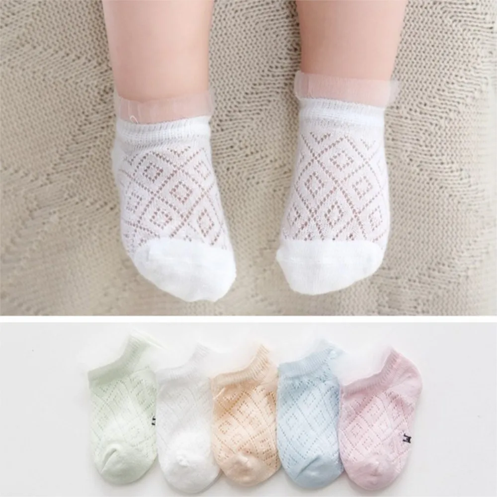Летние детские носки из тонкой сетки, Милые носки принцессы с кружевным цветком для девочек от 0 до 5 лет, сетчатые тонкие мягкие носки для лодыжек