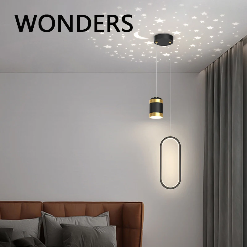 Люстра для внутреннего освещения WONDERS LED Декор для спальни Звездная проекция Подвесные светильники Металлический корпус Силиконовый абажур с двумя лампочками
