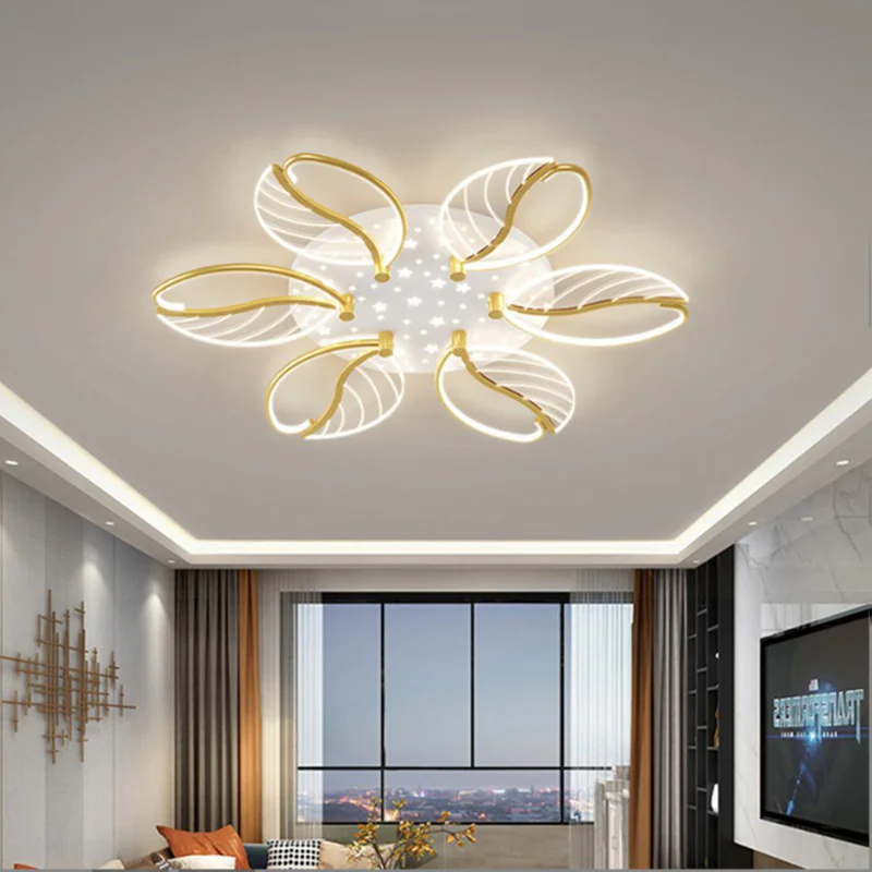 Люстры Новый Креативный светодиодный потолочный светильник для гостиной Красивая спальня в виде лепестка Интеллектуальная лампа для украшения помещения Индивидуальность