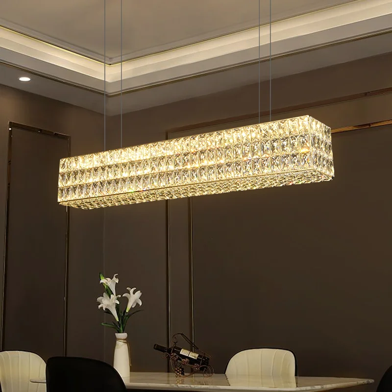 Люстры, светильники, Современная золотая светодиодная роскошная домашняя лампа с длинным хрусталем, Глянцевая прямоугольная лампа, Освещение гостиной, столовой 110-260 В