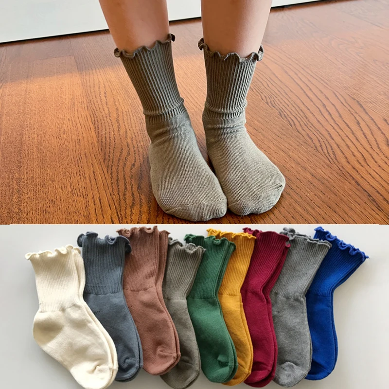 Милые носочки с оборками для малышей, короткие хлопчатобумажные носочки для новорожденных, Мягкие детские носочки ярких цветов, детские носочки