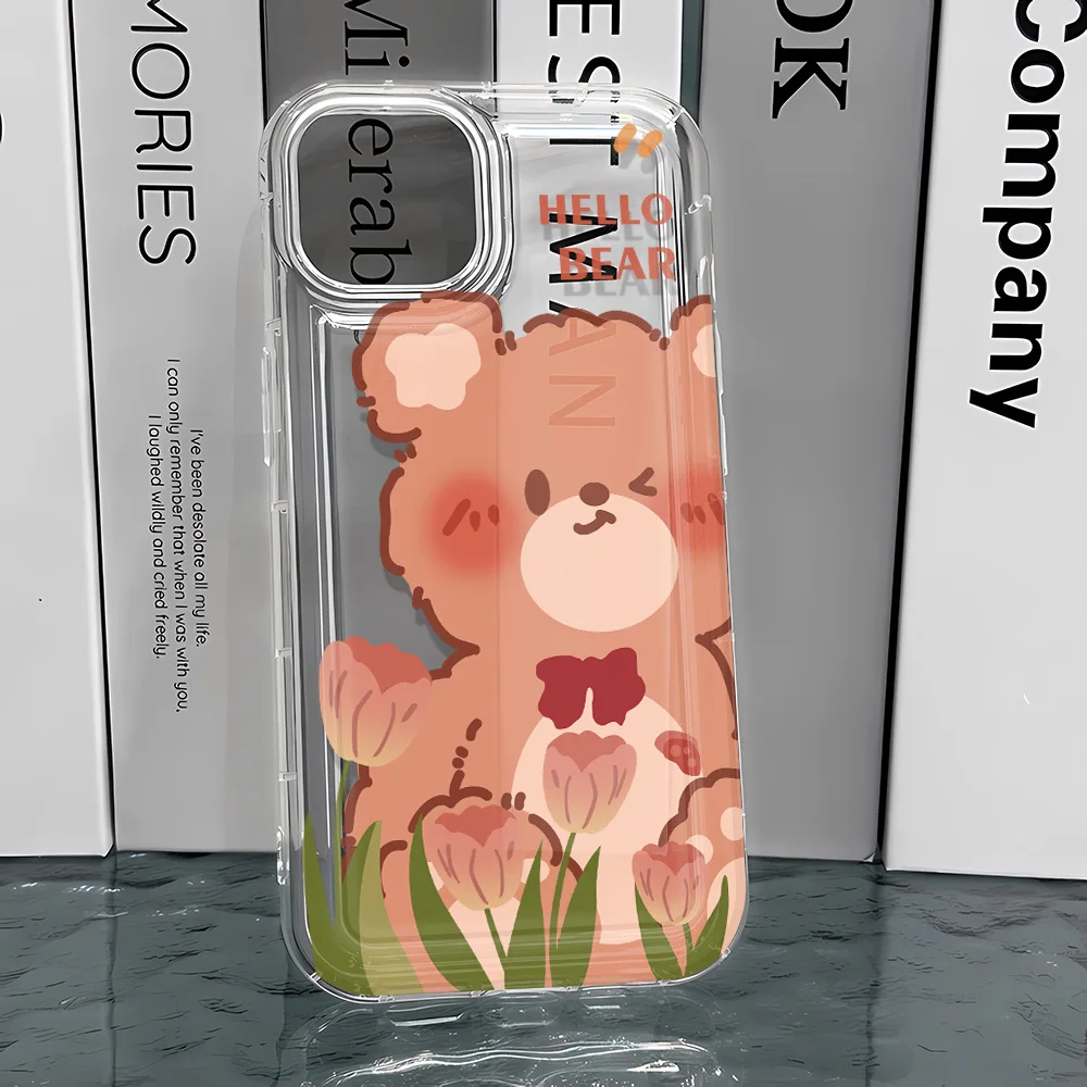 Милый медвежонок с цветами Прозрачный Чехол Для iPhone 14 13 12 11 Pro Max X Xs XR Max 7 8 Plus advanced Cases Cover Soft shell