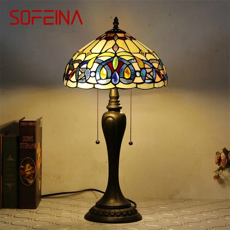 Настольная лампа SOFEINA Tiffany LED Современный Креативный настольный светильник из цветного стекла, декор для дома, гостиной, спальни