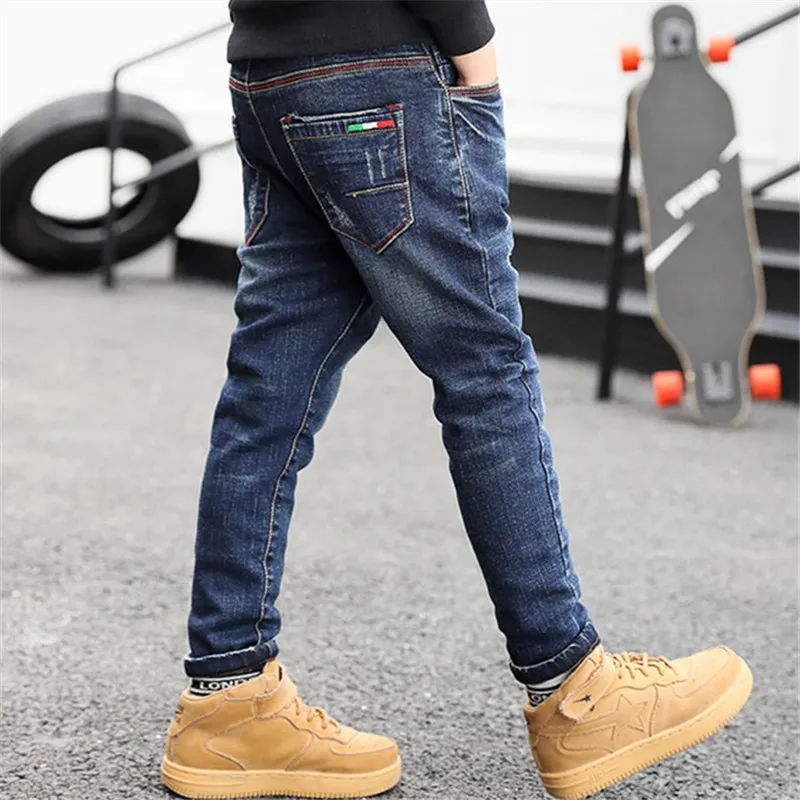 Новая трендовая одежда для мальчиков, узкие прямые джинсовые штаны, детская джинсовая одежда, длинные брюки, повседневные брюки для маленьких мальчиков 4-12 лет