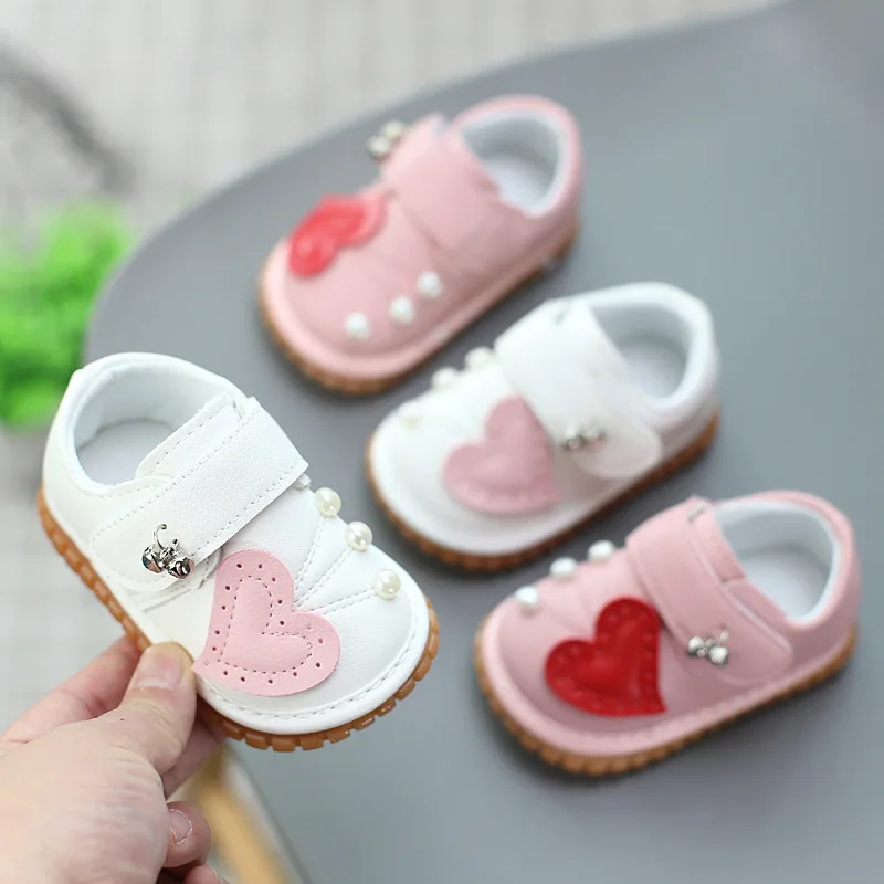 Обувь для маленьких девочек 0-3 лет, Детская Прогулочная обувь На Мягкой Подошве, Обувь Принцессы, Весенне-осенняя Кожаная обувь С жемчугом Love