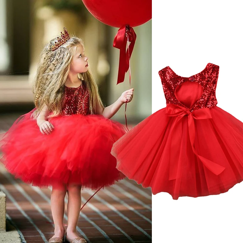 Платье для маленьких девочек на День Святого Валентина, кружевное платье с блестками, свадебная вечеринка, детские платья для девочек, детские платья принцессы из тюля