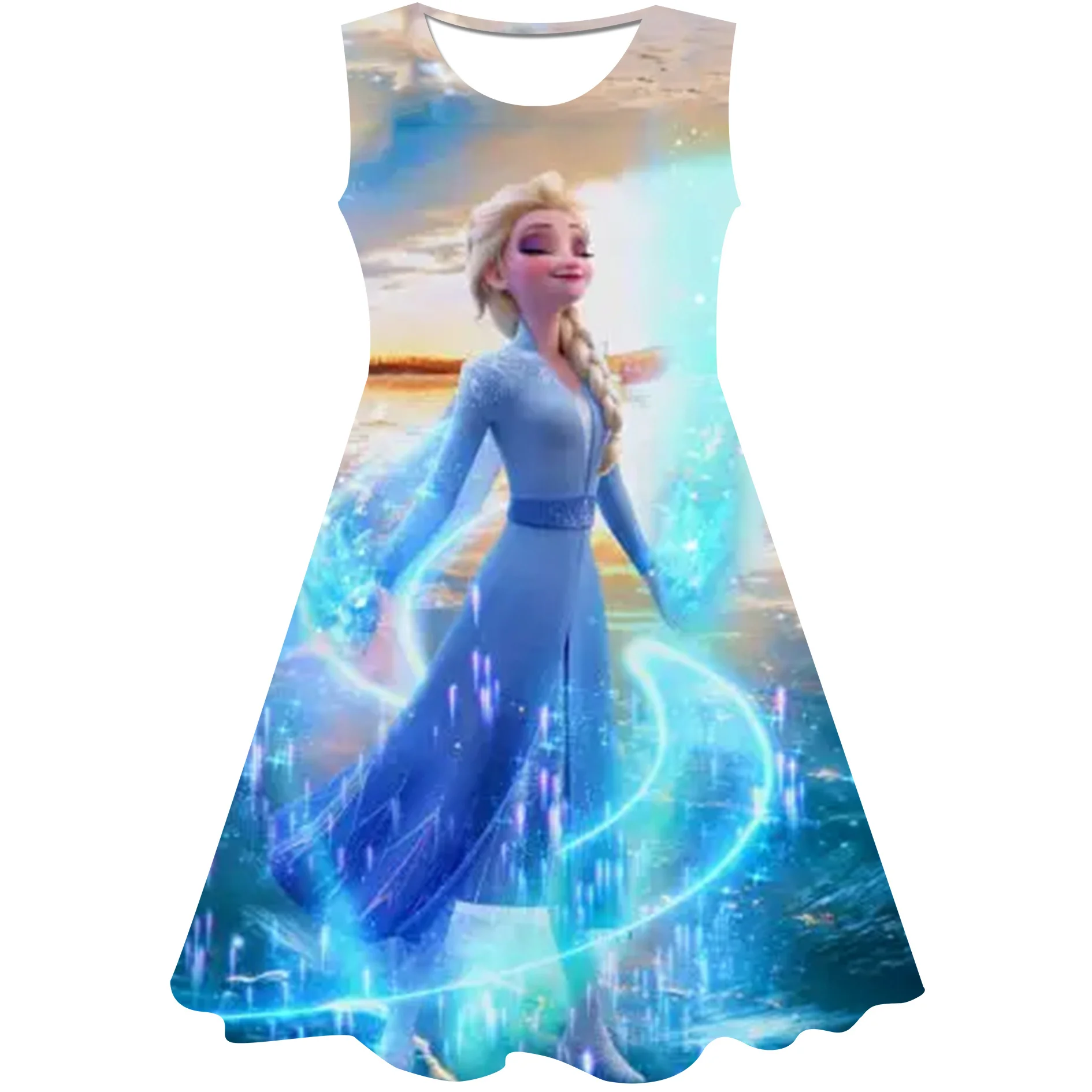 Платье принцессы Диснея Замороженной Эльзы с 3D принтом для девочек, Летнее платье Замороженной Эльзы, платья принцессы для вечеринок, пляжная одежда