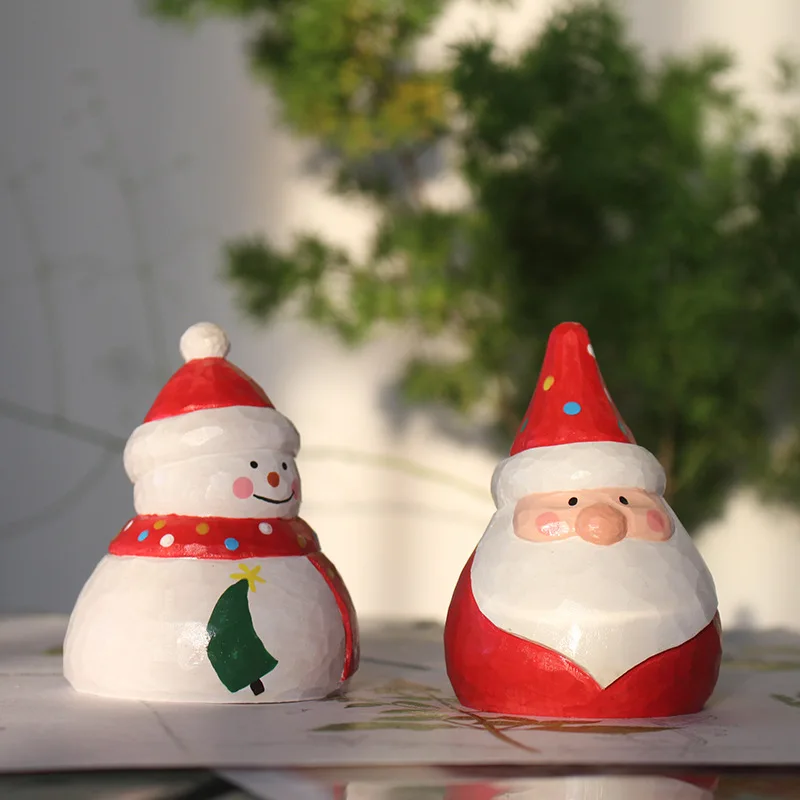 Рождественский Деревянный Снеговик Санта Клаус Орнамент Резьба по дереву Куклы Домашний декор Скандинавские Настольные Украшения для окон Милые подарки