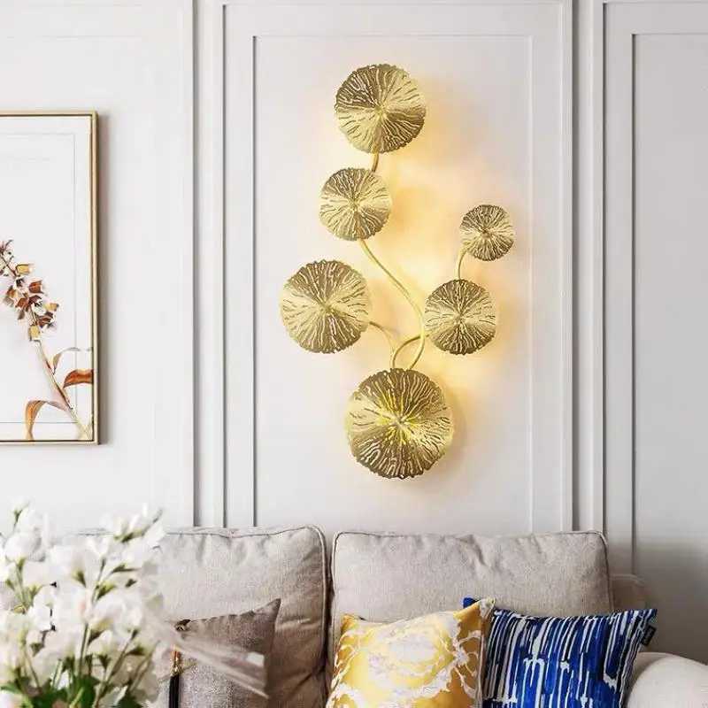 Роскошный настенный светильник Golden Lotus Leaf для гостиной, столовой, спальни, художественных декоративных светильников, фонарей, домашнего теплого освещения, настенного светильника