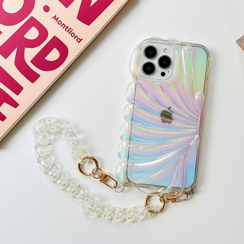 Роскошный цветной чехол-цепочка на запястье для iPhone 14 13 12 11 Pro Max с браслетом, противоударный мягкий силиконовый чехол Funda