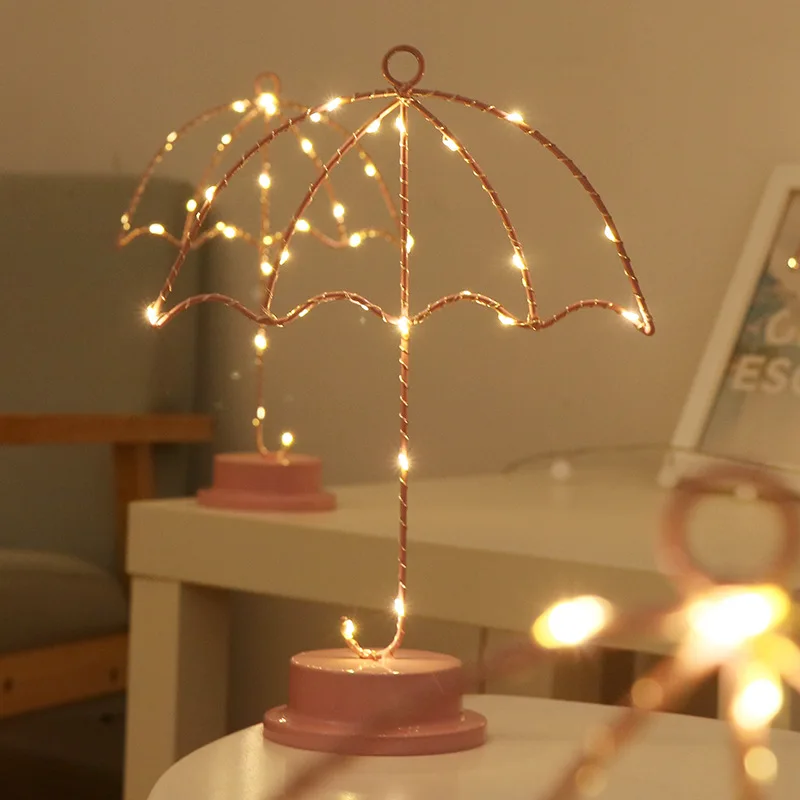 Светодиодная сетка красный железный зонт лампа ins простая розовая настольная лампа декоративная лампа девичье сердце декоративная лампа