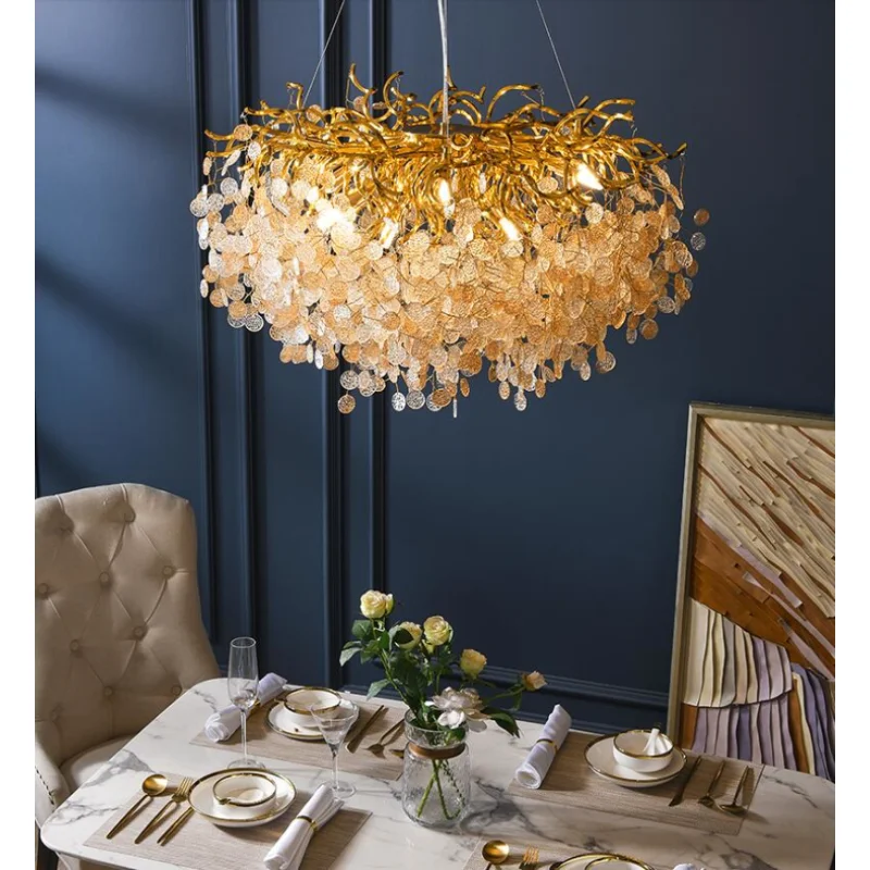 Светодиодный подвесной светильник, французская хрустальная люстра, романтическая золотая лампа для украшения гостиной, столовой, проект отеля на заказ