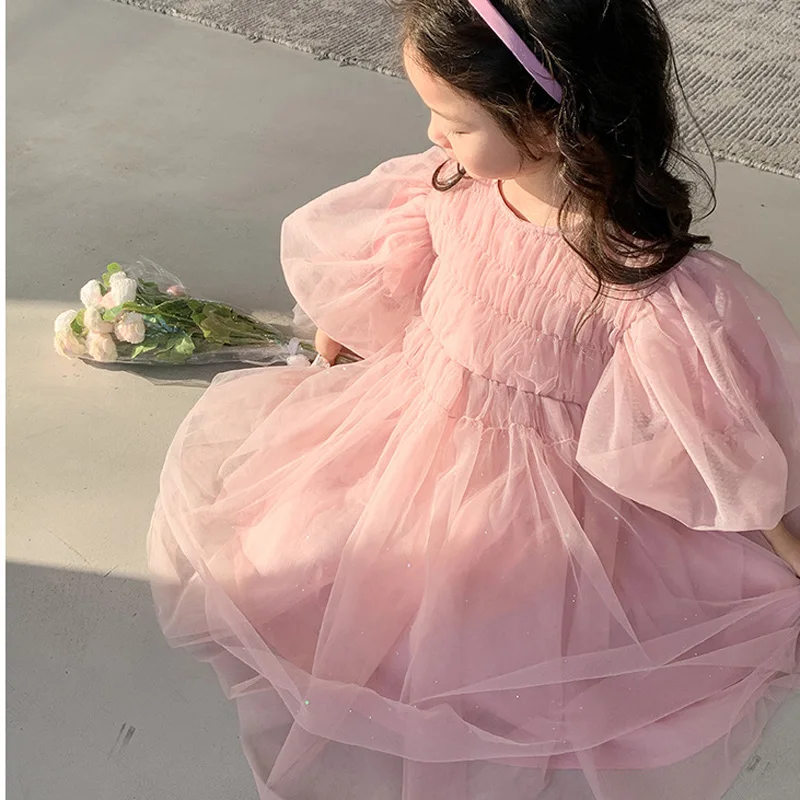 Сетчатые платья для маленьких девочек, Милое платье принцессы из тюля, расшитое блестками, для детского дня рождения, одежда для вечеринки