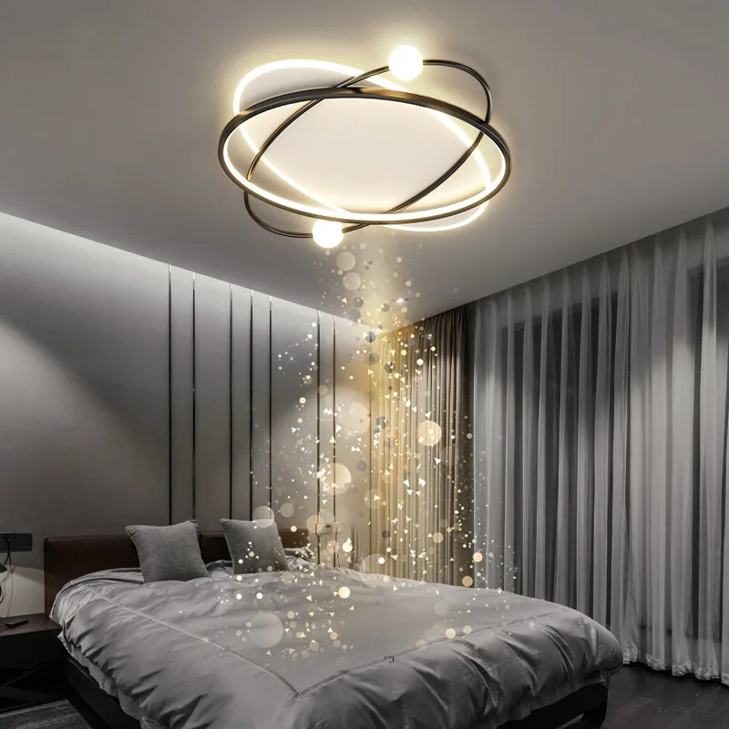 Современная модная светодиодная люстра для спальни, кабинета, гостиной на крыше в помещении с дистанционным управлением, черный потолочный светильник с регулируемой яркостью