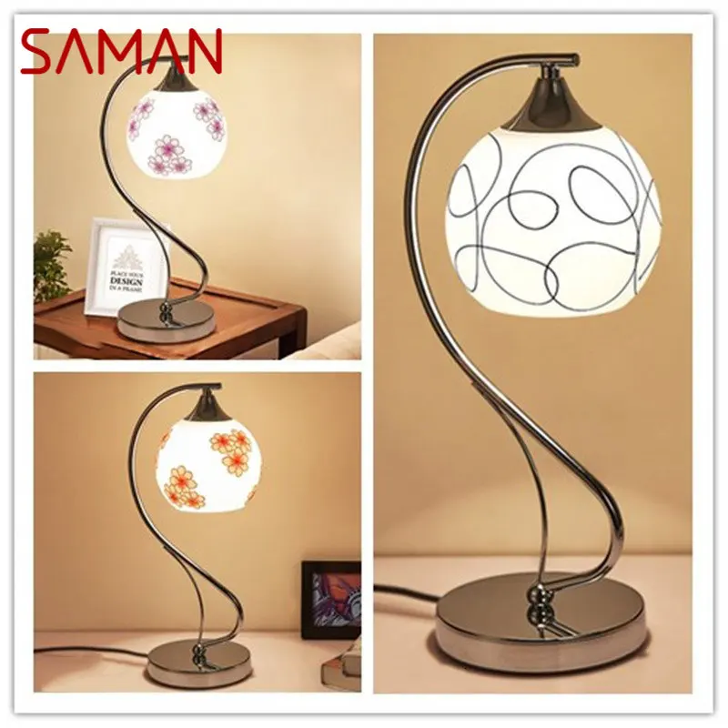 Современная настольная лампа SAMAN Простой дизайн, настольная лампа из светодиодного стекла, Модный романтический декор для дома, гостиной, спальни