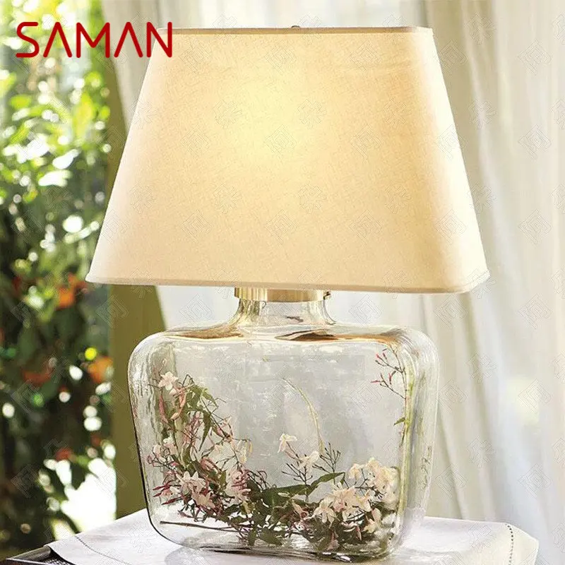 Современные креативные стеклянные настольные лампы SAMAN, Современное тканевое настольное освещение, Декор для Фойе, кабинета, Гостиной, спальни