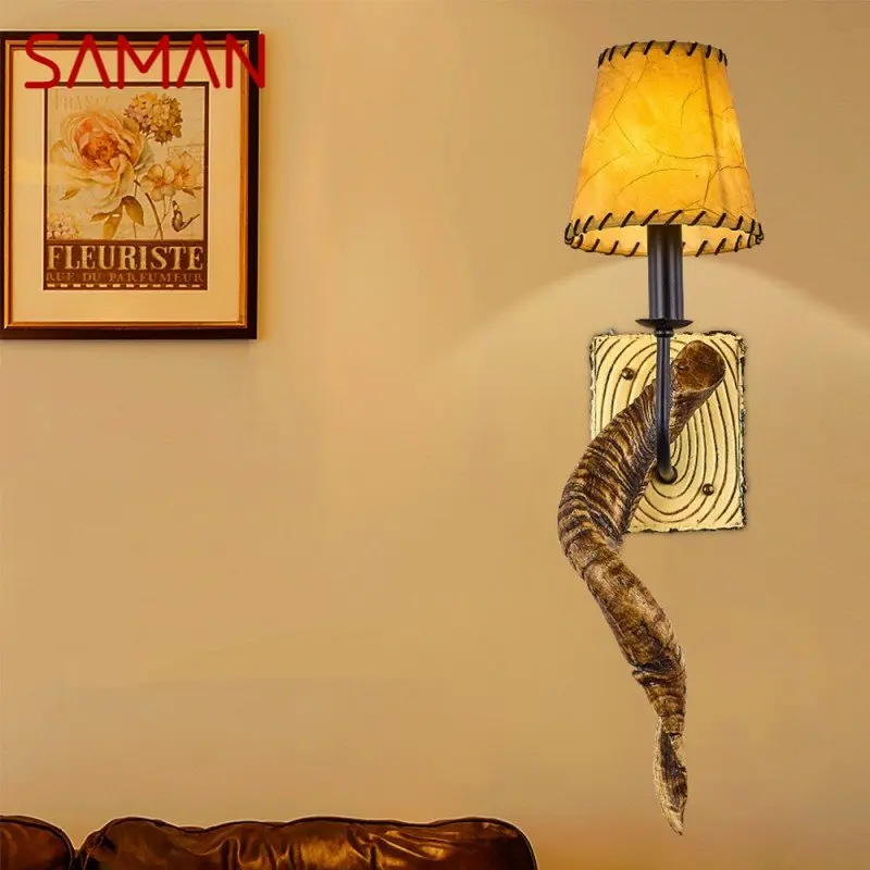Современный настенный светильник SAMAN из смолы, креативные бра из Бычьего Рога, Светильники для дома, гостиной, спальни, коридора, декора
