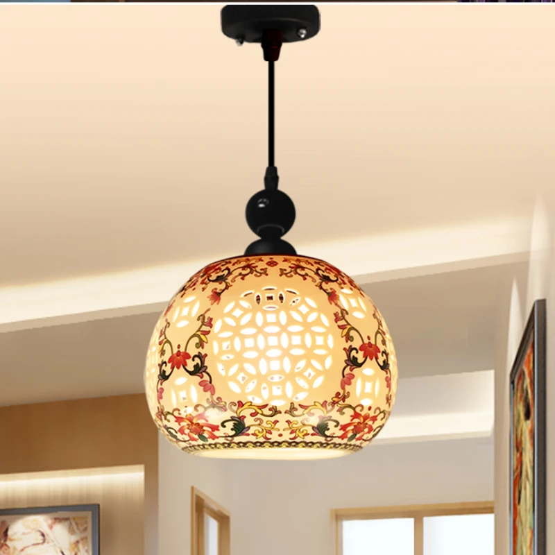 Современный Новый Китайский керамический подвесной светильник Ресторан Кабинет Главная спальня Коридор с одной головкой Освещение лестницы Простой светодиодный светильник
