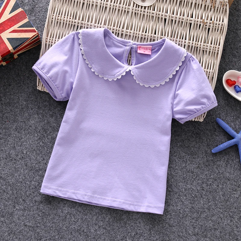Футболки для маленьких девочек, женская детская одежда из 100% хлопка с короткими рукавами, летняя футболка с воротником 