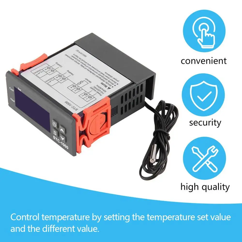 Черный цифровой ЖК-контроллер температуры STC-1000 Термостат с датчиком NTC Температурный инструмент Диагностический Аквариумный инструмент